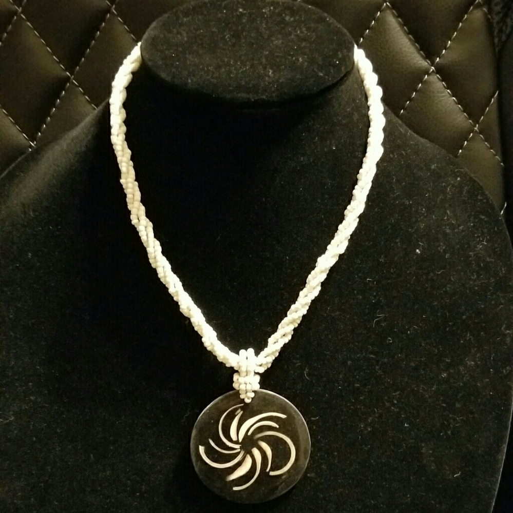 Semiprecious Medallion  Beaded Necklace